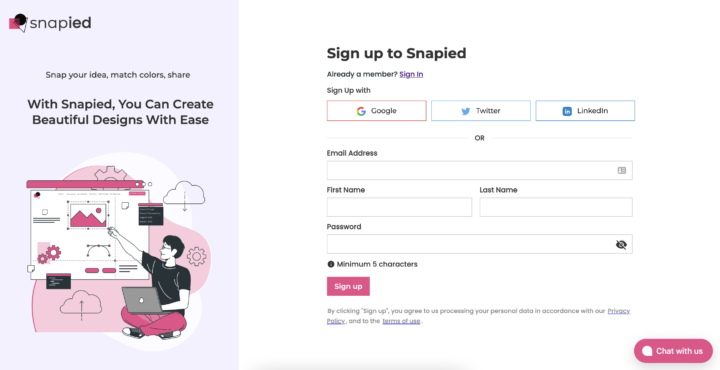 Snapied creating and activating account